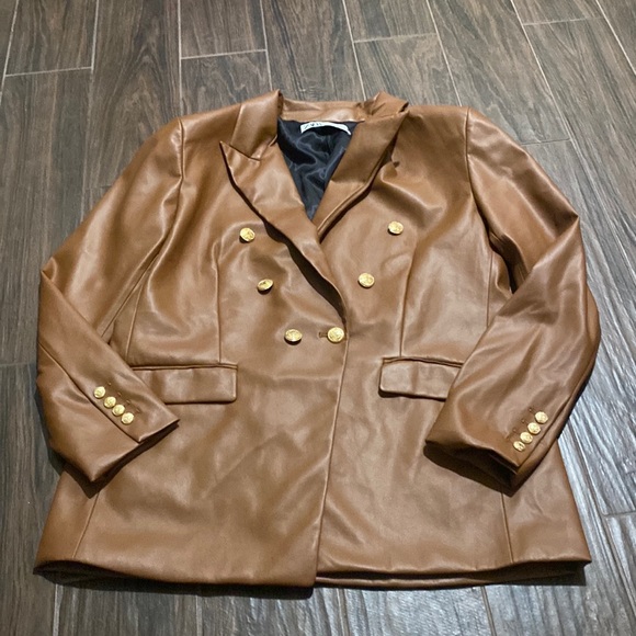 COPY - COPY - Zara faux cognac leather blazer XXL
